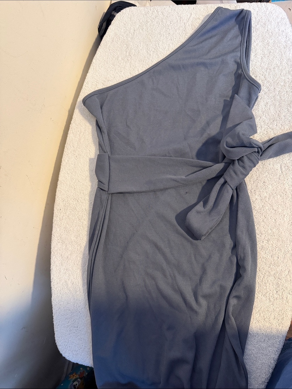 SheIn One-Shoulder Slate Gray Dress with Waist Tie